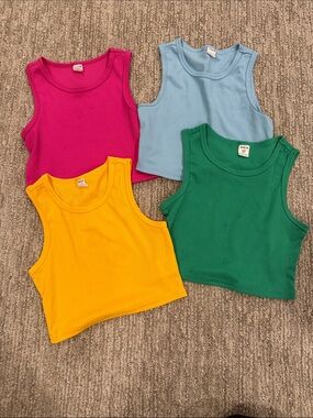 Kids SHEIN Ribbed Tank Top - Multi Color Pack (Pink, Light Blue, Yellow, Green)